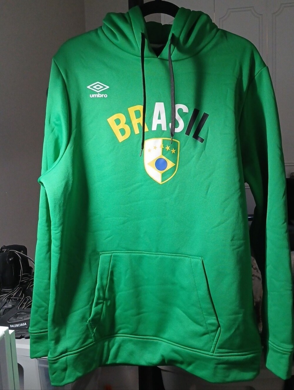 Umbro Green Brasil Pullover Hoodie with Yellow & White Crest
